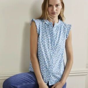 Boden Daphne Blue and White Cotton Knit Sleeveless Top